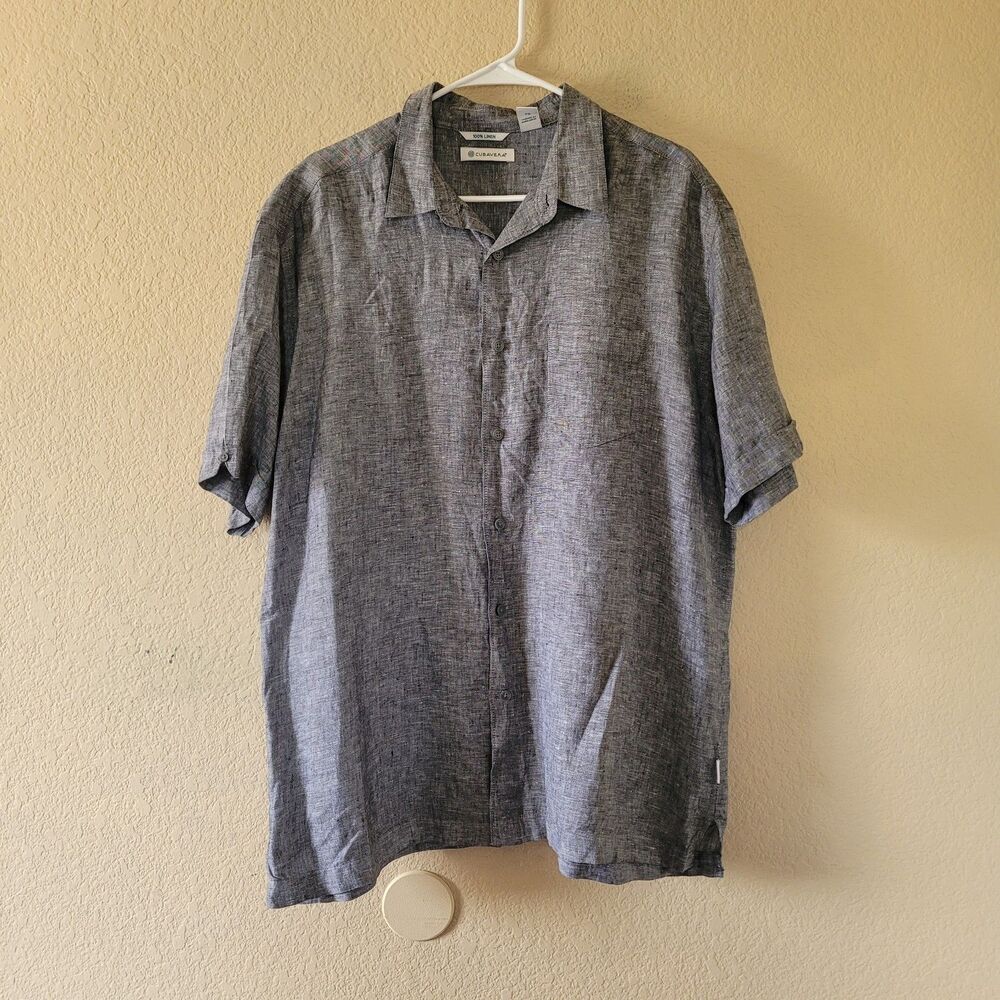 Cubavera Mens 100% Linen Gray Shirt Size XL Casual Button Up Short Sleeve Pocket